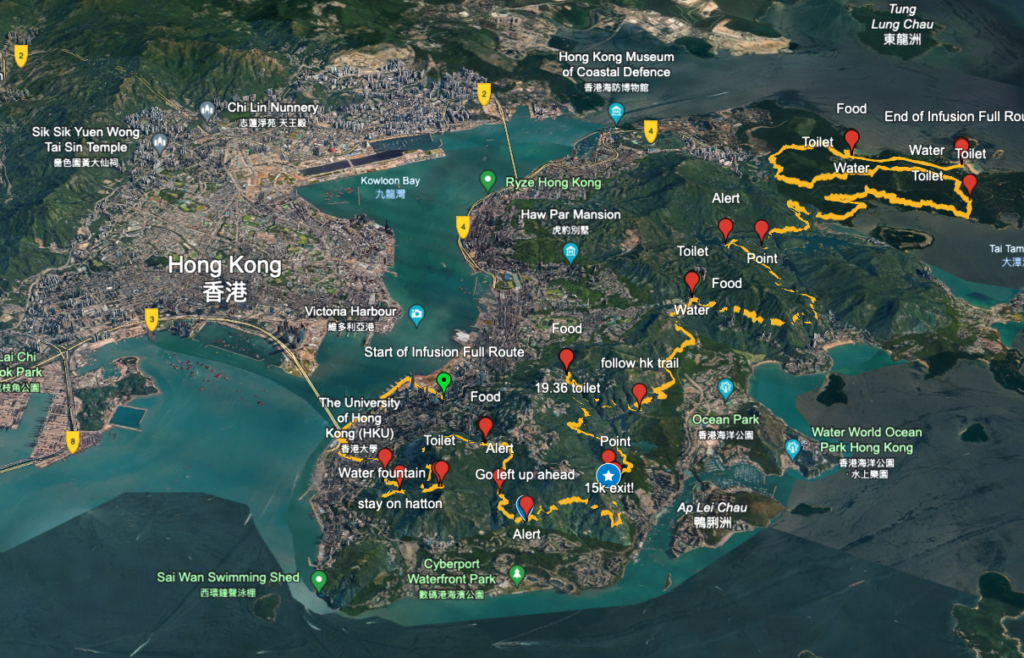 Map of the infusion100 hk 2023 route